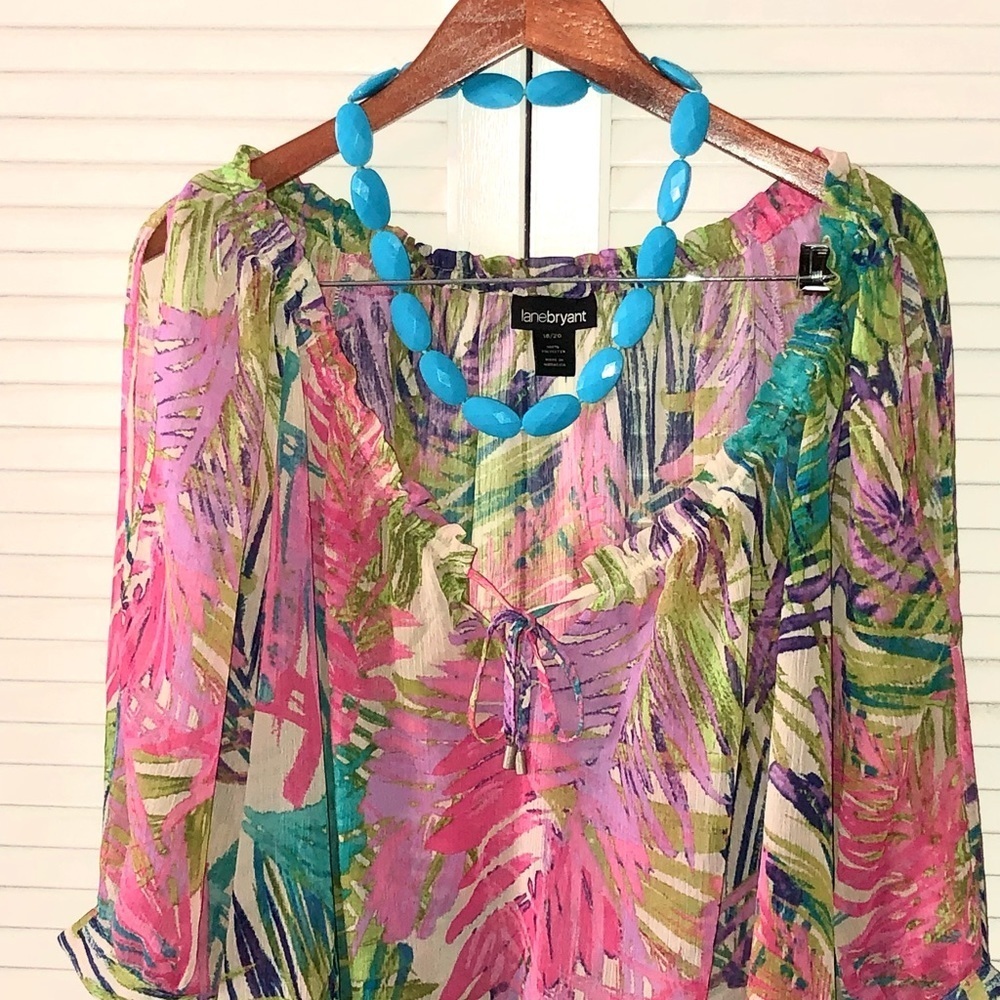 Lane Bryant Colorful Blouse/necklace 18/20